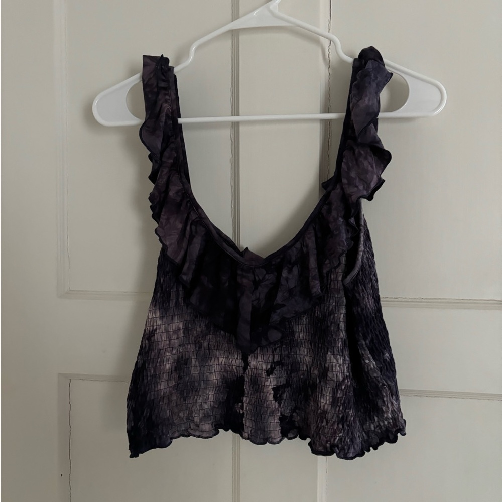 American Eagle Outfitters Ruffled Black Tank Top